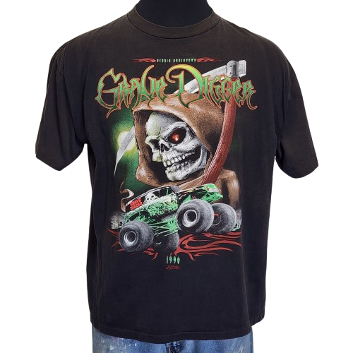 True Vintage 1996 XL Grave Digger Monster Truck Shirt Dennis Anderson Flawed