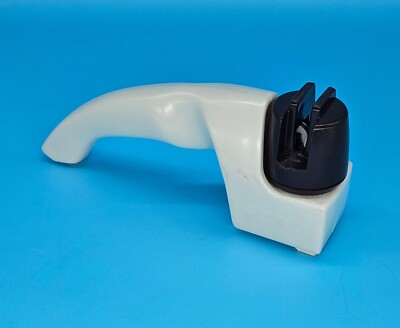 Vintage Cutco Kitchen Knife Sharpener Hand Held Pull Through White & Brown