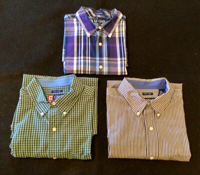 Chaps Men's Shirts Large (3) Long Sleeve Button Down Like New Blue, Green, Gray