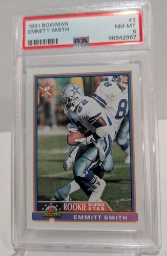 Emmitt Smith 1991 Bowman #3 PSA casi como nuevo-como nuevo 8