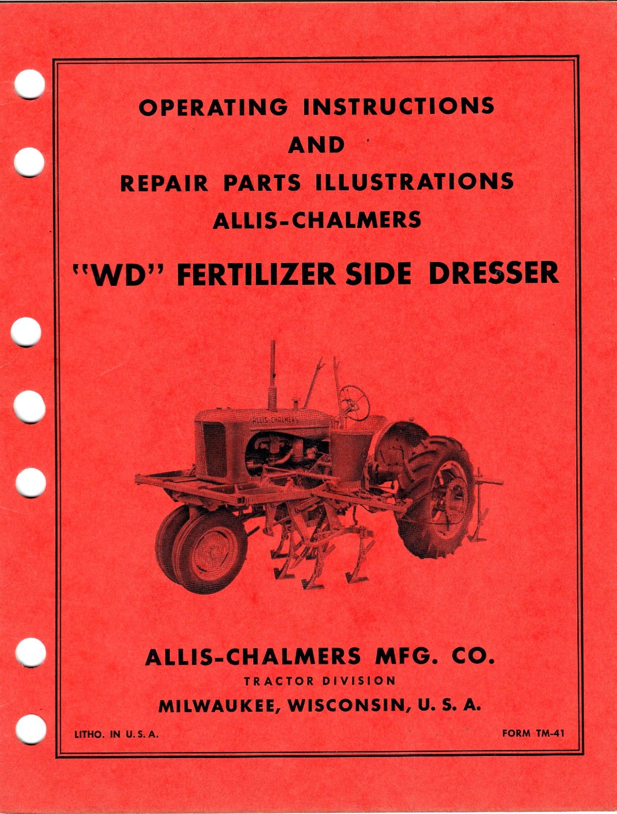 Allis Chalmers WD Fertilizer Side Dresser Manual with Parts Guide kpc1