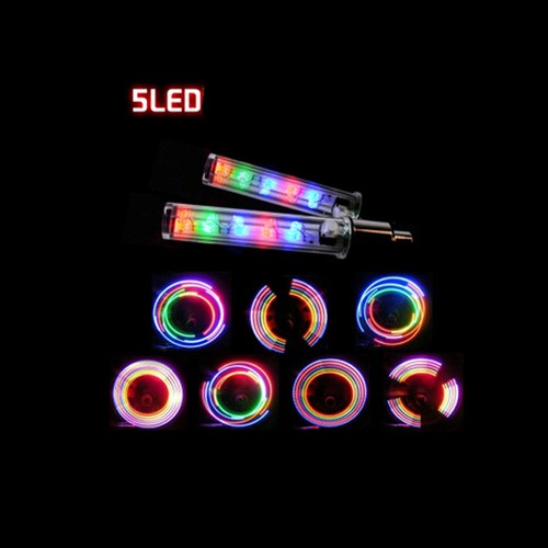2x New 5 LED Valve Dust Cap Tire Tyre Colour Lights | For Car Bike Wheel Spoke | - Picture 3 of 3