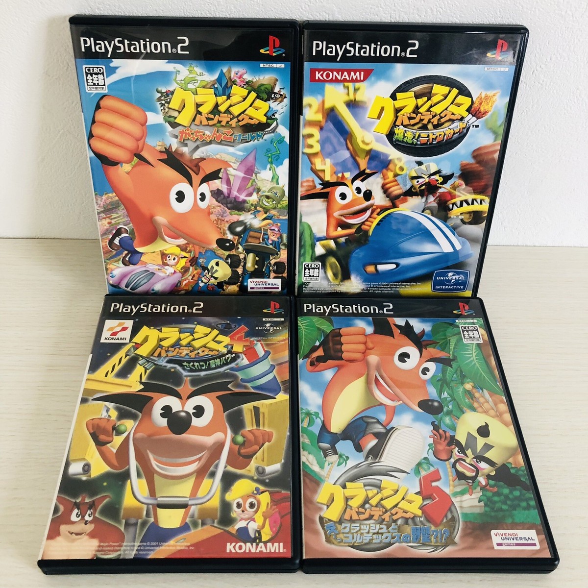 PS2 Crash Bandicoot 4 , 5 , Gacchanko World & Nitro Kart set
