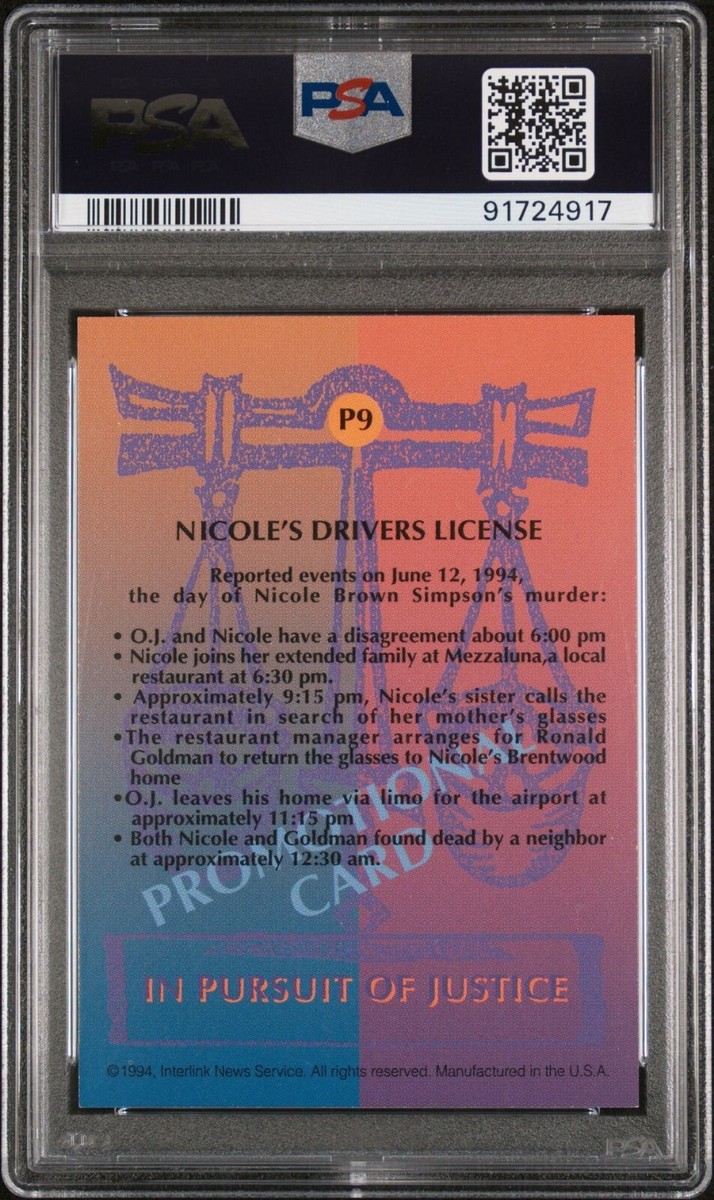 PSA 9 - 1994 In Pursuit Of Justice Promo #P9 Nicoles License