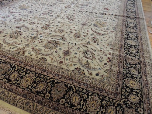 12x15 Tabrize Oriental Area Rug wool Green Black Burgundy Ivory hand knotted - Picture 2 of 15