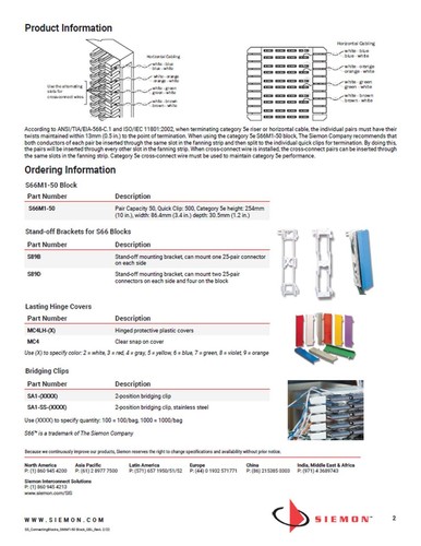 Patch Panel 66-Block Punch Terminal + Bracket + Amphenol + Cover Siemon S66M1-50 - Picture 6 of 6