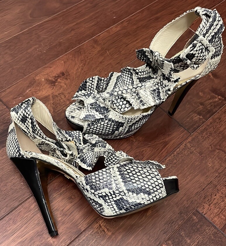 Snake Print Snakeskin Open Toe Heels Snake Print Snake Strap Heels