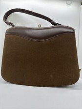 Vintage Brown Felt 70s Bag Vtg Soft Faux Suede Gold Trim Medium Bag