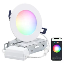 24 Pack 4/6 Inch 4 Inch LED RGBCW Smart Recessed Lighting with J-box