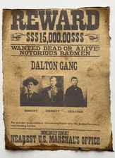 Wanted Poster - Vintage Style Western Print Wild West Dalton Gang Reward Poster
