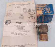 Justrite Miner's Carbide Lamp with Box and Instructions parts list