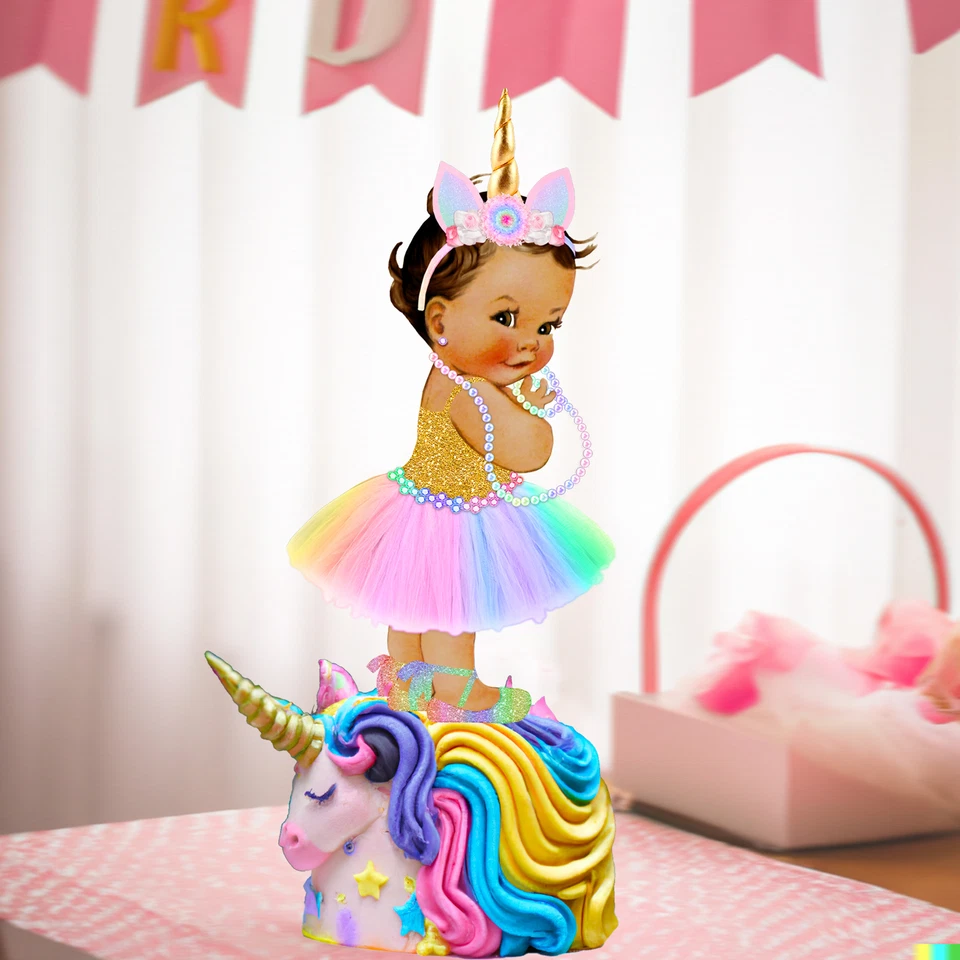 Unicornio Princesa Arco Iris Recortes Centro de Mesa Tutú Cuerno Baby Shower Niña Cumpleaños Foto 3 de 4