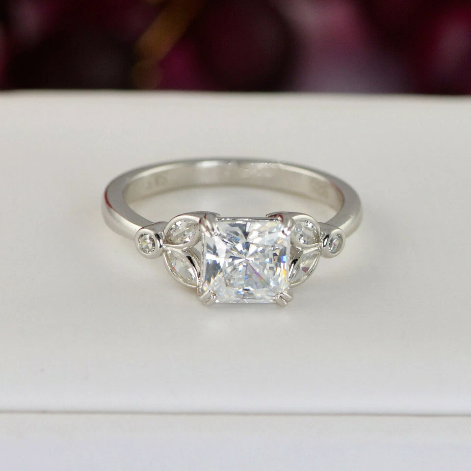 3 Karat VVS1/D Diamant Princess Solitär Ring Set Verlobungsring Weißgold-Finish - Bild 4 von 4