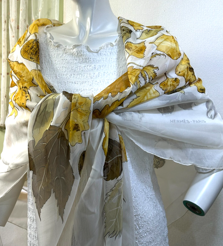 VTG HERMES 140 Carre Chiffon silk scarf shawl stole TOURBILLON Brown #y5018 - Picture 6 of 15