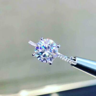 2 Ct Round Cut White Moissanite Engagement Ring Solid 14K White Gold Size 8