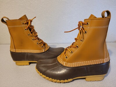 VINTAGE LL BEAN WOMEN'S TAN LEATHER LACE UP DUCK BOOTS, MADE IN