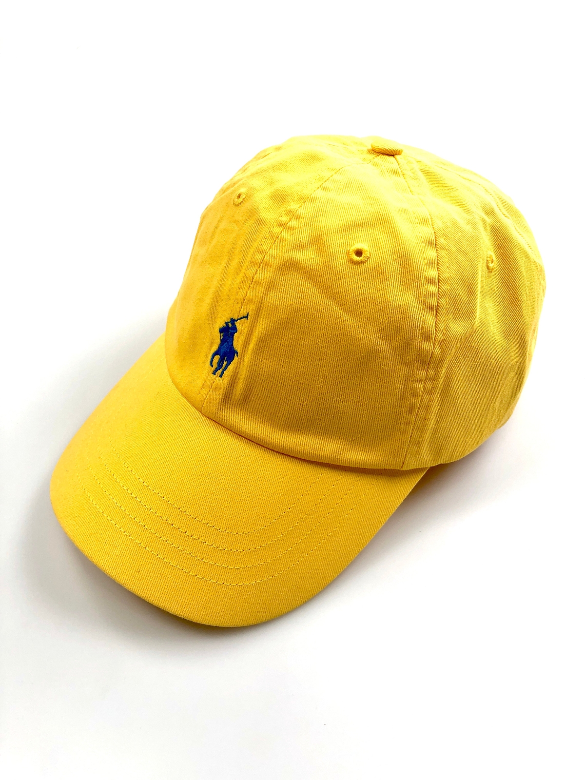 POLO RALPH LAUREN CAPPELLO GIALLO BLU PONY COTONE TAPPO A SFERA CHINO NUOVA CON ETICHETTE