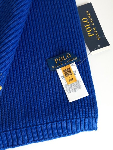 Polo Ralph Lauren Boys 8 - 20 Scarf Blue Yellow 100% COTTON 157 CM New Authentic - Picture 3 of 10