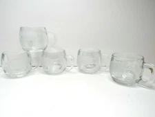 5 VTG Nestle Nescafe Etched Clear Heavy Glass World Globe Coffee Mugs Tea Cups  