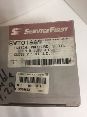 SERVICE FIRST SWT01699 SWITCH,PRESSURE OPEN @-1.54 CLOSE @-1.76 NOS