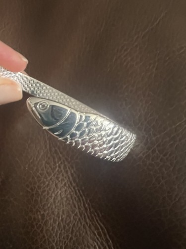 Fish Bracelet Cape Cod Goldfish Cuff Silver Boho Textured Pisces Zara 925 - Picture 3 of 9