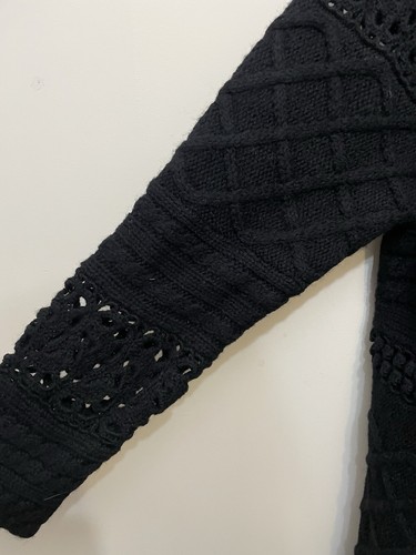 Marina Rinaldi Schurwolle Strickjacke schwarz offener Quastensaum lang Gr. L - Bild 3 von 9