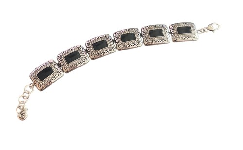 Brighton Rhythmen silber schwarz Emaille Panel Gliederarmband nicht mehr produziert Adj 6,75"-7,5"