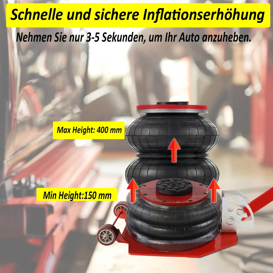 Pneumatischer Wagenheber Druckluftwagenheber Luftkissen KFZ Auto bis 3T Griff - Bild 4 von 4