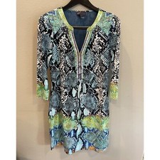 Hale Bob Dress V Neck Snake Print Women Small Embellished Blue Green Black Mini