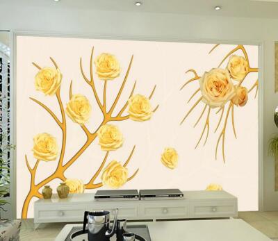 3D Yellow Flower Branch 48222NA Wallpaper Wall Murals Removable Wallpaper Fay