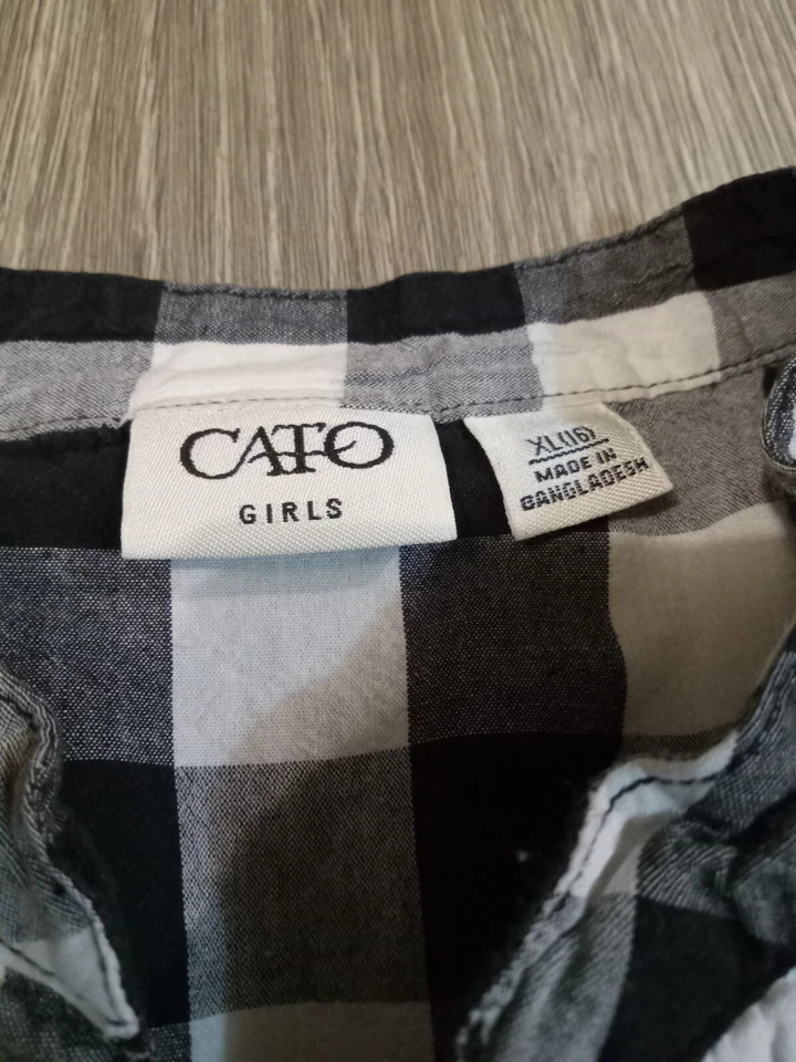 Camisa informal Cato para niñas talla XL 16 negra blanca a cuadros manga larga con botones A4 Foto 2 de 3