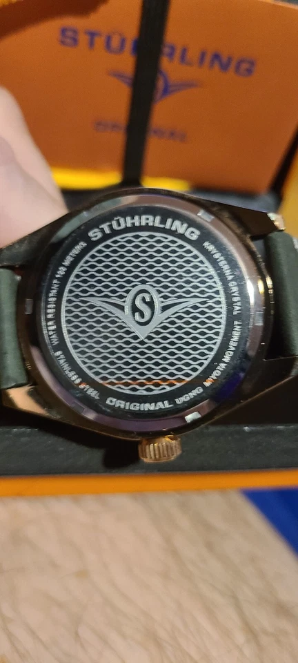 Relógio masculino Stuhrling 3989 5 Mônaco data quartzo pulseira de couro verde - Imagem 2 de 4