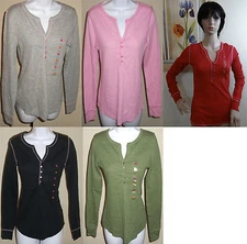 JENNI by JENNIFER MOORE black/pink/gray/green waffle thermal PJ shirt,XS,S,M,L