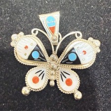Signed Sterling silver Zuni Butterfly Pendant...
