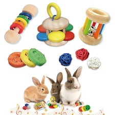 9PCS Wooden Bunny Toys,Rabbit Toys for Bunnies Boredom,Safe Rabbit & Guinea P...