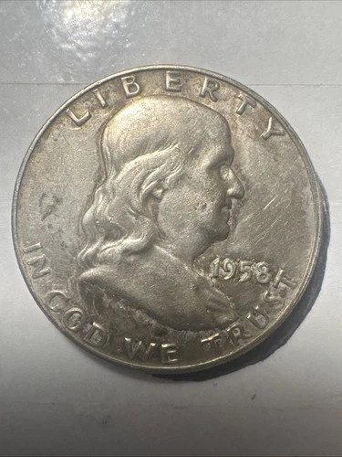 1958-D Ben Franklin Silver Half Dollar Coin VF Condition