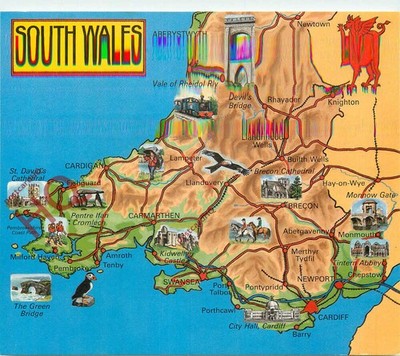 Ansichtskarte>>Südwales, Karte (schlechter Scan) [Richter]