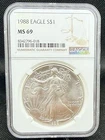 1988 American Silver Eagle NGC MS69! 1 Oz .999 Silver