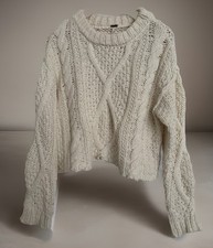 Free People  Frankie Cable Knit Fisherman Sweater  Cropped Oatmeal Size XS