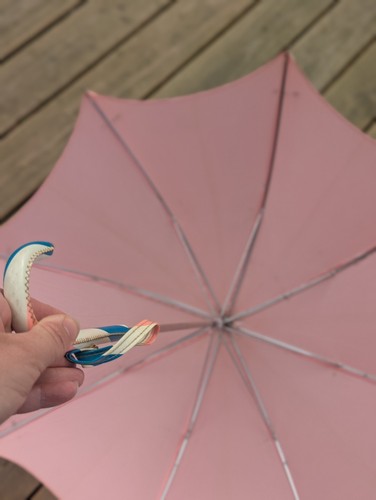 Vintage Children's Parasol Umbrella Blue And Pink Stripes With Zipper Case - Picture 20 of 24