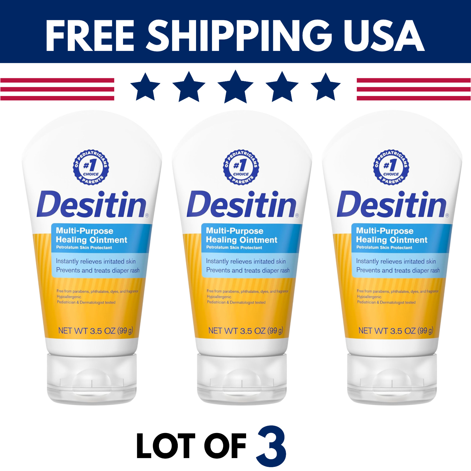 3 Pack Desitin Multi-Purpose Healing Ointment Petrolatum Ski