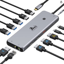 13-in-1 USB-C Docking Station Dual Monitor Triple Display Hub w/ USB, Ethernet