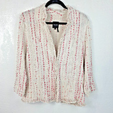 Nic+Zoe Dashing Days Ivory Pink Fringe Tweed Blazer Large Business Casual NWT