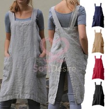 Women Cotton Cross Back Apron Dress Ladies Loose Home Cooking Florist NEW