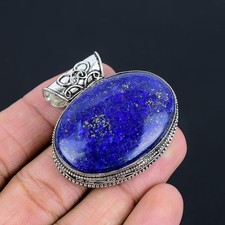 Natural Lapis Lazuli Oval Gemstone Pendant 925 Sterling Silver Handmade Jewelry