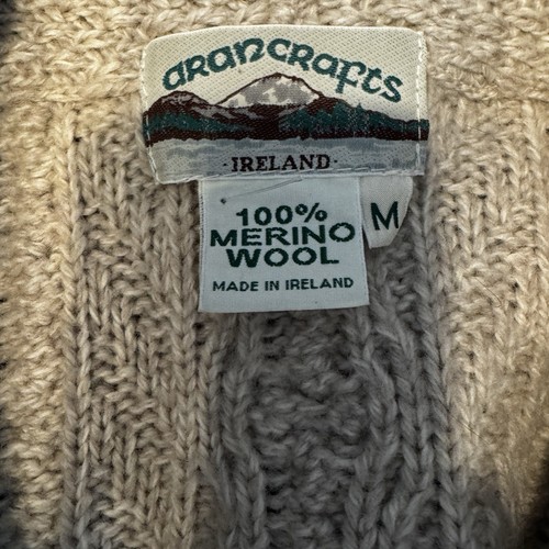 Cárdigan Suéter Tejido con Cable Pescador Lana Merino Aran Crafts Ireland Talla M - Imagen 3 de 6