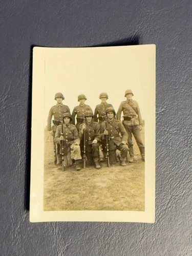 Vintage WWII Era German Military Photo Soldiers Helmets Uniforms Rifles 1943