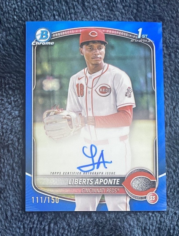 2025 BOWMAN Liberts Aponte CHROME BLUE REFRACTOR AUTO AUTOGRAPH 1st /150