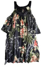 Naif Women's 1X top blue floral tropical cut out sleeve Hawaiian blouse button