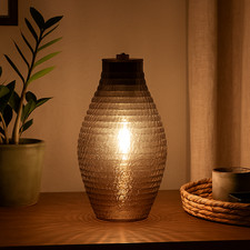 Barrel Lamp – Brown | Battery Operated Vintage Diamond Pattern LED Night Light